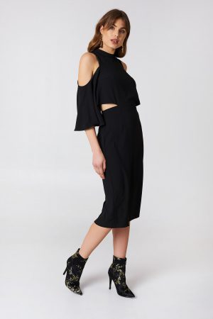 NA-KD Cut Out Tied Neck Dress - Black
