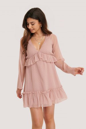 NA-KD Boho Dobbyklänning Med Djup V-Ringning - Pink