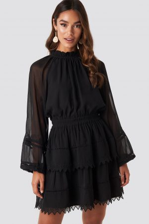 NA-KD Boho Embroidery Mini Dress - Black