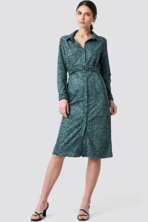 NA-KD Faux Leather Belted Dress - Green