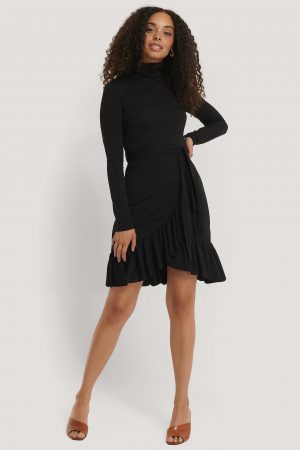 NA-KD Flounce Polo Dress - Black