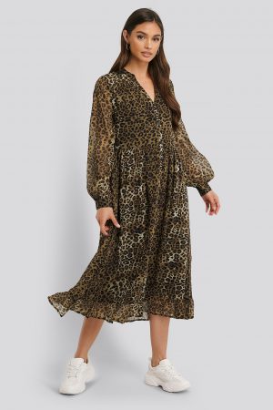 NA-KD Boho Flowy Midi Flounce Dress - Multicolor