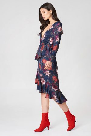 NA-KD Frill Detail Long Sleeve Dress - Multicolor