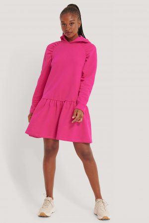 NA-KD Gathered Hoodie Dress - Pink