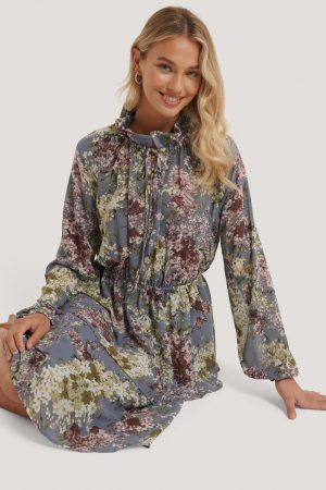 NA-KD Boho High Frill Neck Dress - Multicolor