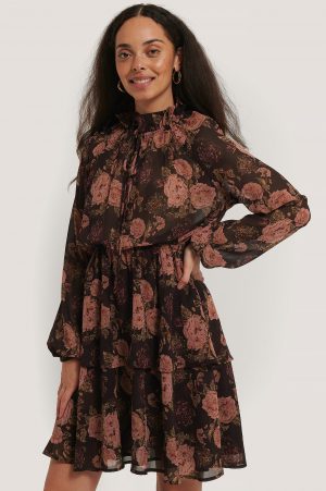 NA-KD Boho High Frill Neck Dress - Multicolor
