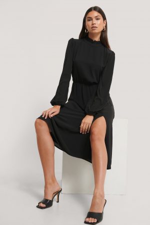 NA-KD Boho Midiklänning Med Hög Hals - Black