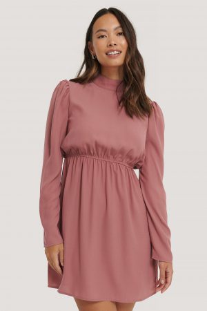 NA-KD Party High Neck LS Mini Dress - Pink