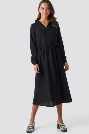 NA-KD Trend High Neck Zip Front Ankle Dress - Black