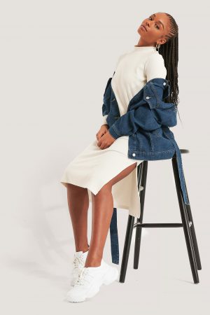 NA-KD Reborn Recycled Ribbad Midiklänning - Beige
