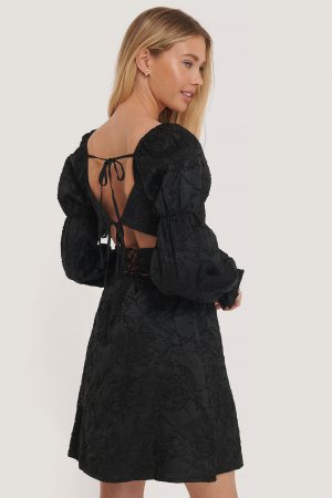 NA-KD Boho Jaquardklänning Med Bar Rygg - Black