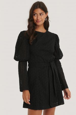 NA-KD Boho Spetsklänning Med Snörning - Black