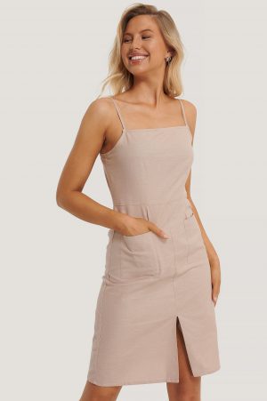 NA-KD Miniklänning Med Fickdetaljer - Beige