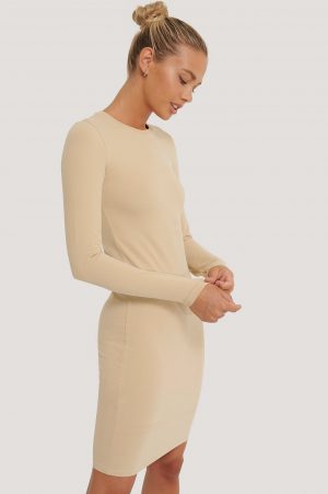 NA-KD Långärmad Mjuk Klänning - Beige