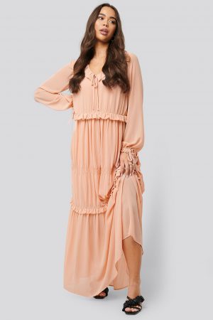 NA-KD Boho Multi Frill Flowy Dress - Pink