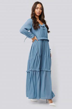 NA-KD Boho Multi Frill Flowy Dress - Blue