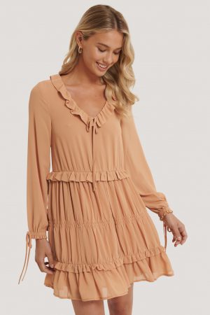 NA-KD Boho Multi Frill Flowy Mini Dress - Copper