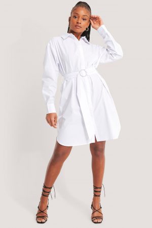 NA-KD Classic O-ring Belted Shirt Dress - White