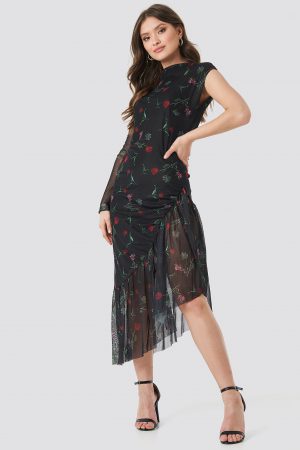 NA-KD One Sleeve Mesh Dress - Black