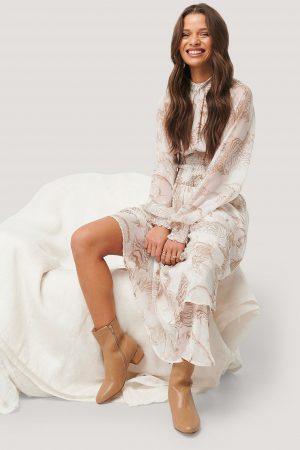NA-KD Trend Smocked Waist Midi Dress - White