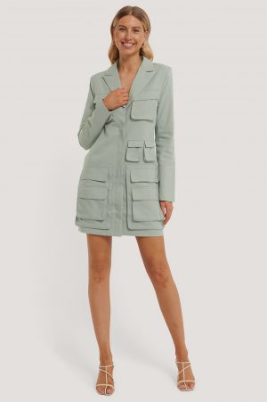NA-KD Trend Pocket Blazer Dress - Green