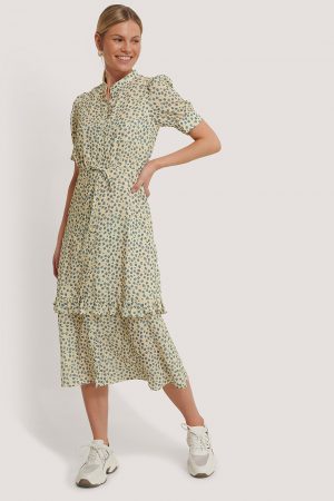 NA-KD Trend Puff Sleeve Midi Dress - Multicolor