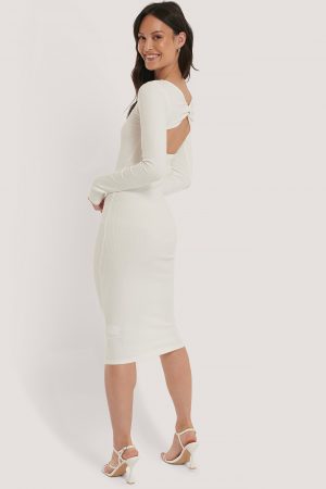 NA-KD Trend Ribbed Wrapped Back Dress - White