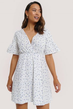 NA-KD Ruffle Sleeve Mini Dress - White