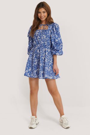 NA-KD Boho Scalloped Neckline Mini Dress - Blue
