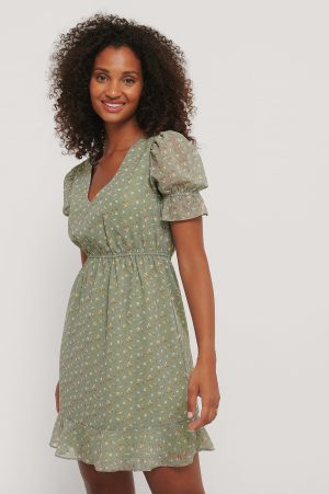 NA-KD Boho Kortärmad Klänning Med Elastisk Midja - Green