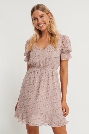 NA-KD Boho Kortärmad Klänning Med Elastisk Midja - Pink