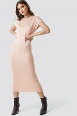 NA-KD Sleeveless Midi Knit Dress - Pink