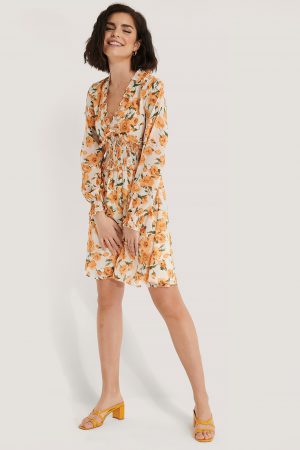 NA-KD Boho V-Ringad Miniklänning Med Smockdetaljer - Multicolor