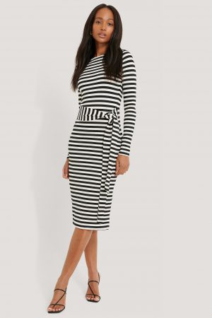 NA-KD Striped Jersey Dress - Black