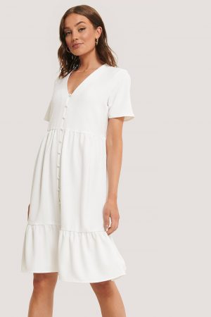 NA-KD Boho Klänning Med Struktur Och Knappar - White