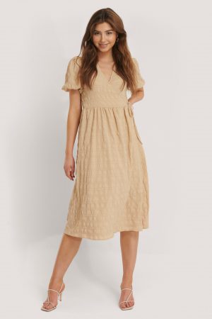 NA-KD Trend Structured Overlap Midi Dress - Beige