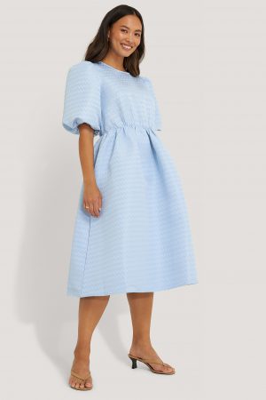 NA-KD Boho Structured Puff Dress - Blue