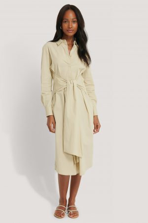 NA-KD Classic Tie Front Shirt Dress - Beige