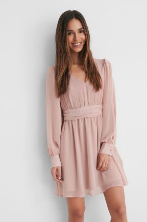 NA-KD Boho Rynkad Miniklänning Med Puffärm - Pink