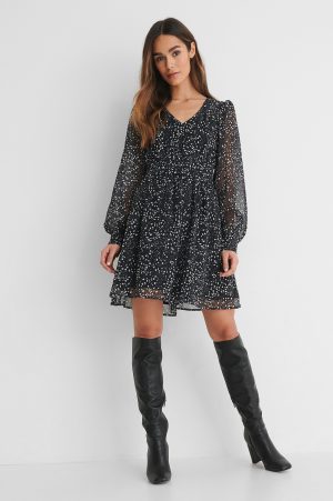 NA-KD Boho Rynkad Miniklänning Med Puffärm - Multicolor