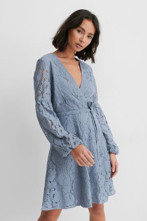 NA-KD Boho Spetsklänning Med Midjebälte - Blue