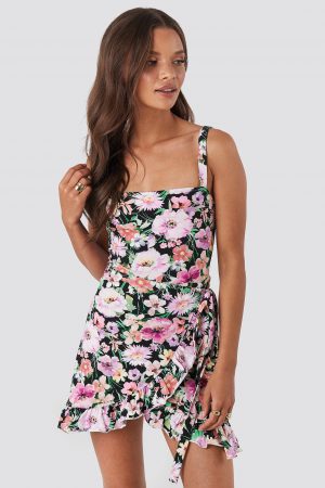NA-KD Wrap Ruffle Hem Mini Dress - Multicolor