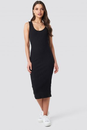 Schanna x NA-KD Ribbed Midi Dress - Black