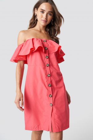 Trendyol Buttoned Off Shoulder Midi Dress - Pink