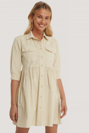 Trendyol Plisserad Skjortklänning - Beige