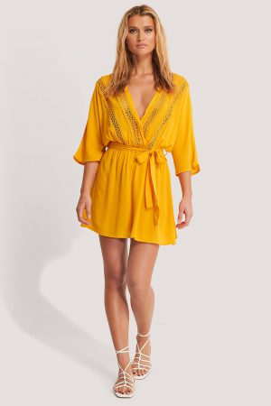 Trendyol Ribbon Accessory Detailed Dress - Yellow