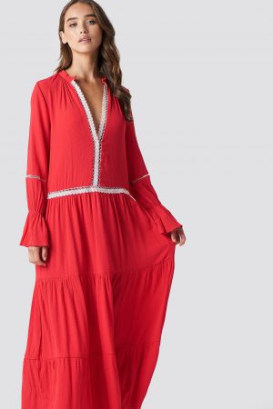 Trendyol Stripe Accessory Detail Maxi Dress - Red